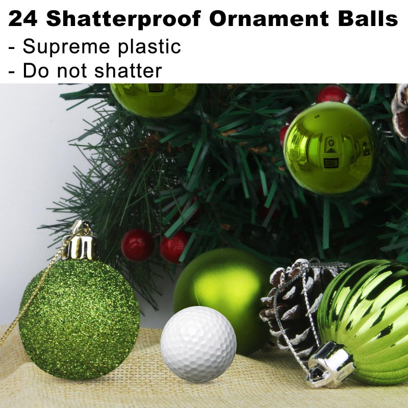 GameXcel Lime Green 2.5" Christmas Balls Christmas Tree Decoration Ornaments Shatterproof Hanging Balls for Birthday Halloween Holiday Wedding Decorations Set of 24pcs - Image 3